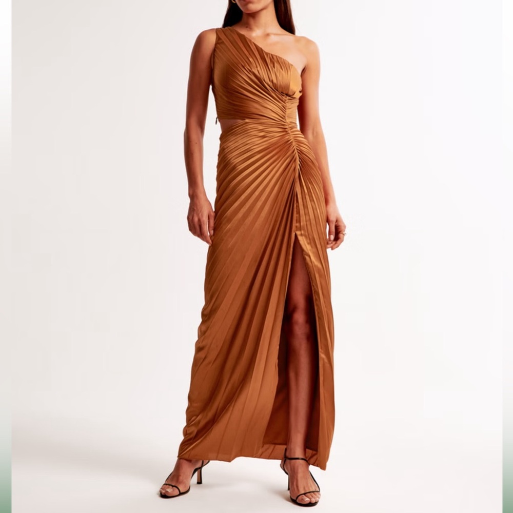 Abercrombie Giselle Pleated One Shoulder Cutout Maxi Dress